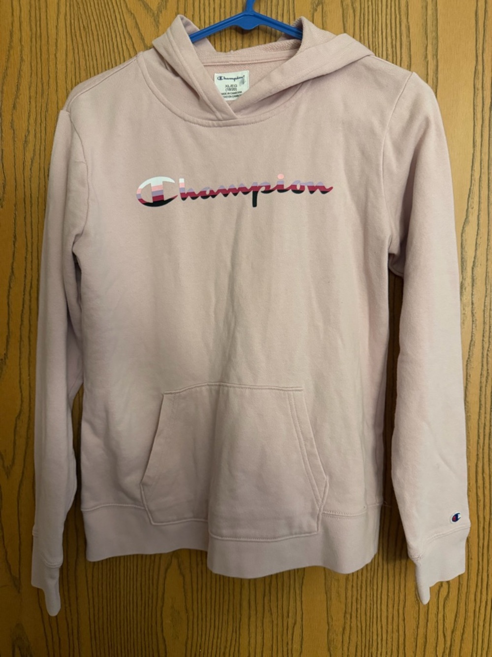 Champion Light Pink Pullover Hoodie with Script Logo